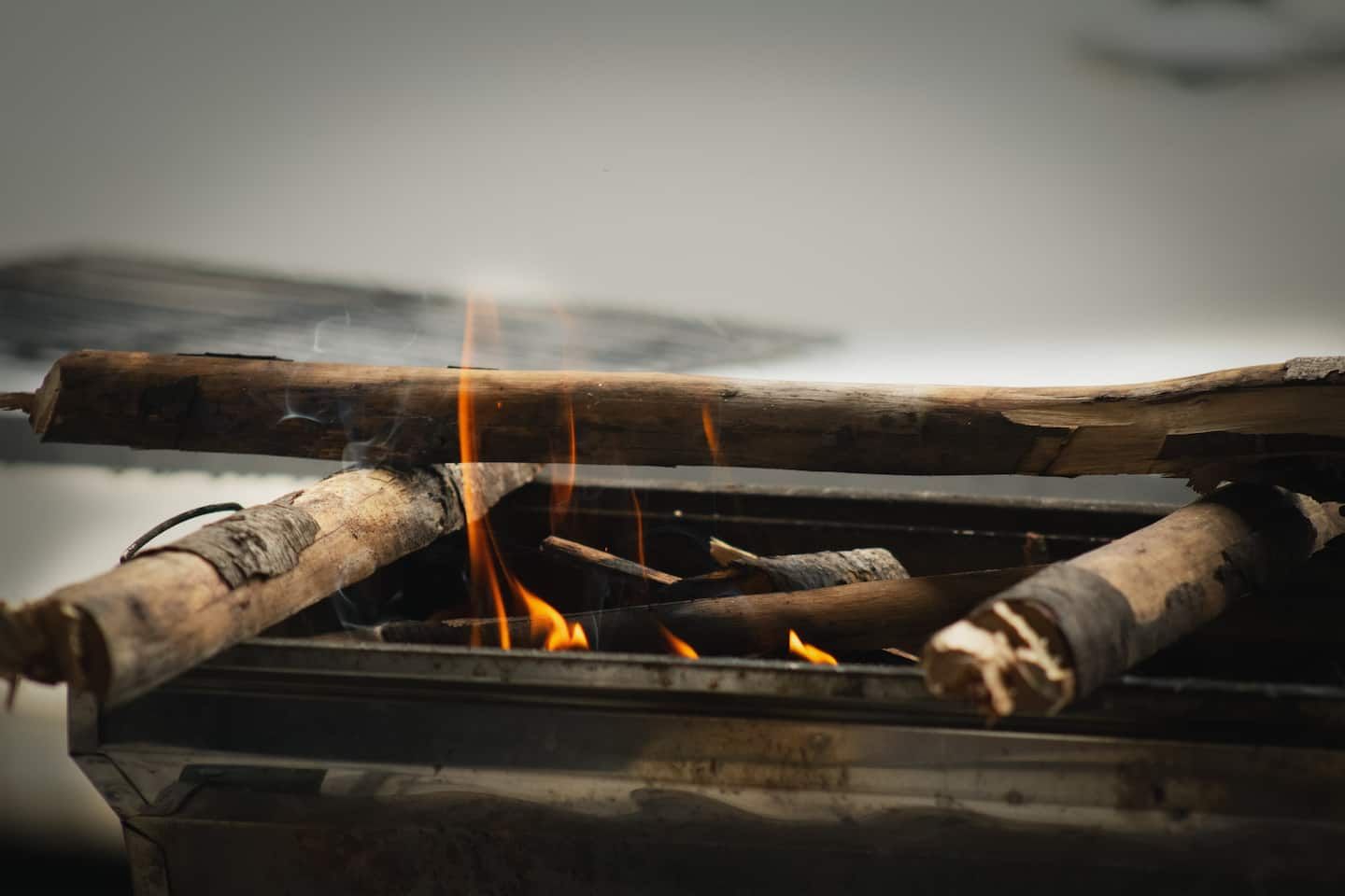 Logs burning in the fire pit